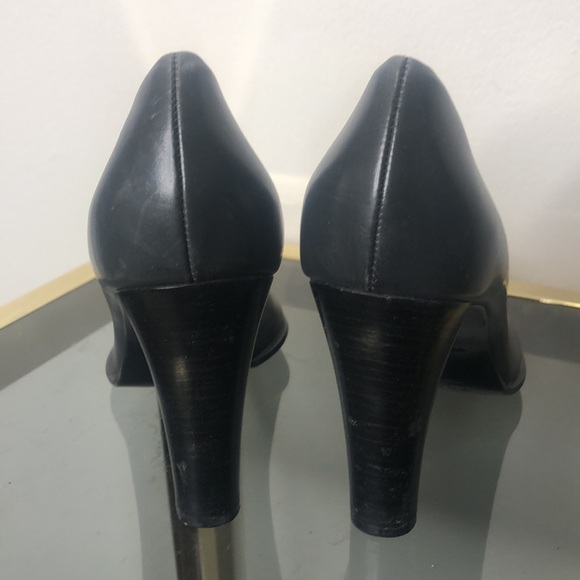 Prada grey pointed toe leather chunky heel pump size 7.5 - Picture 4 of 9